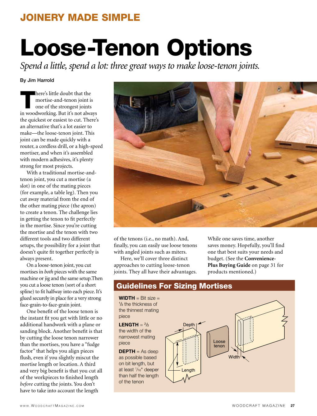Loose-Tenon Options Spend a Little, Spend a Lot: Three Great Ways to Make Loose-Tenon Joints
