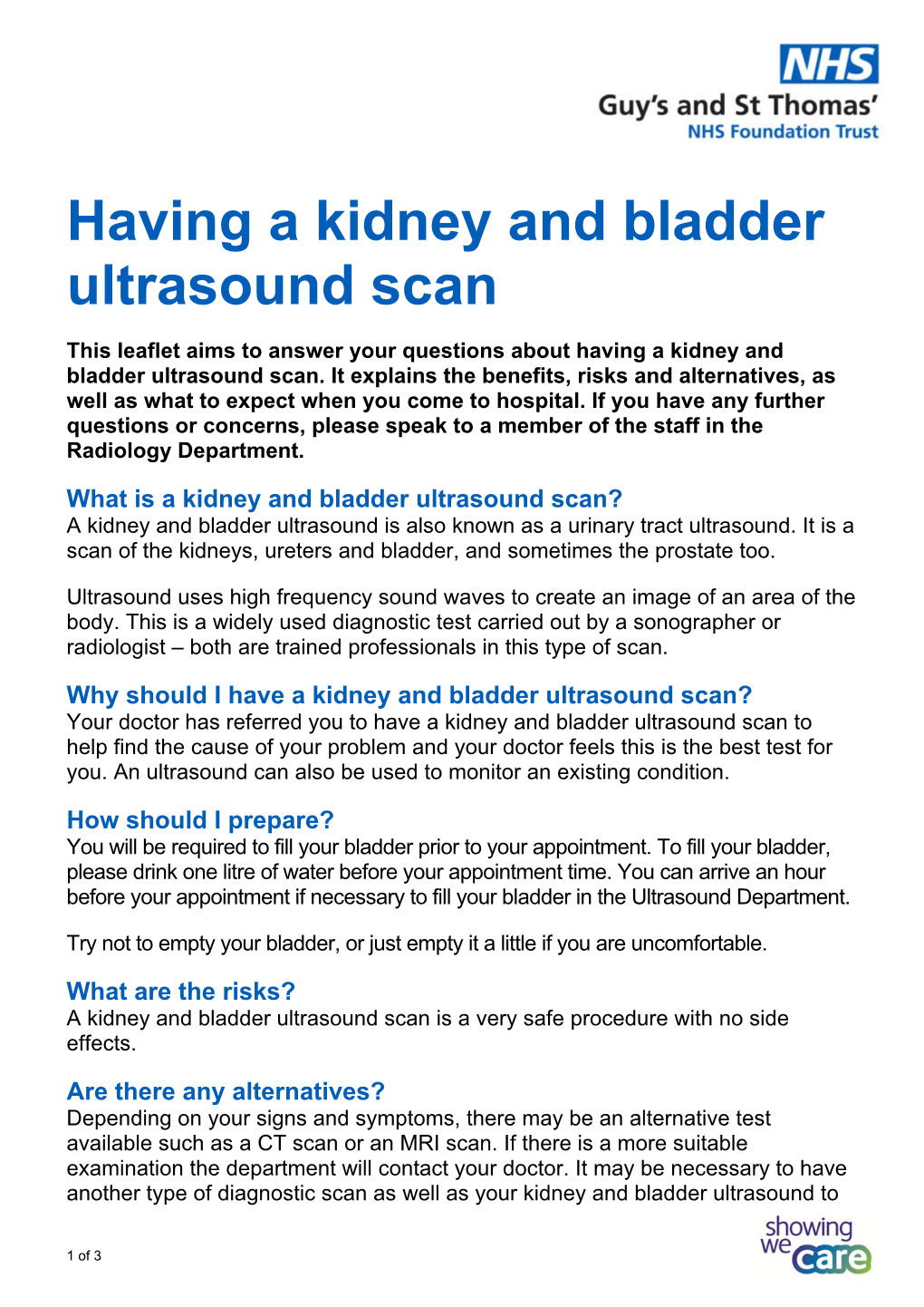 Having a Kidney and Bladder Ultrasound Scan