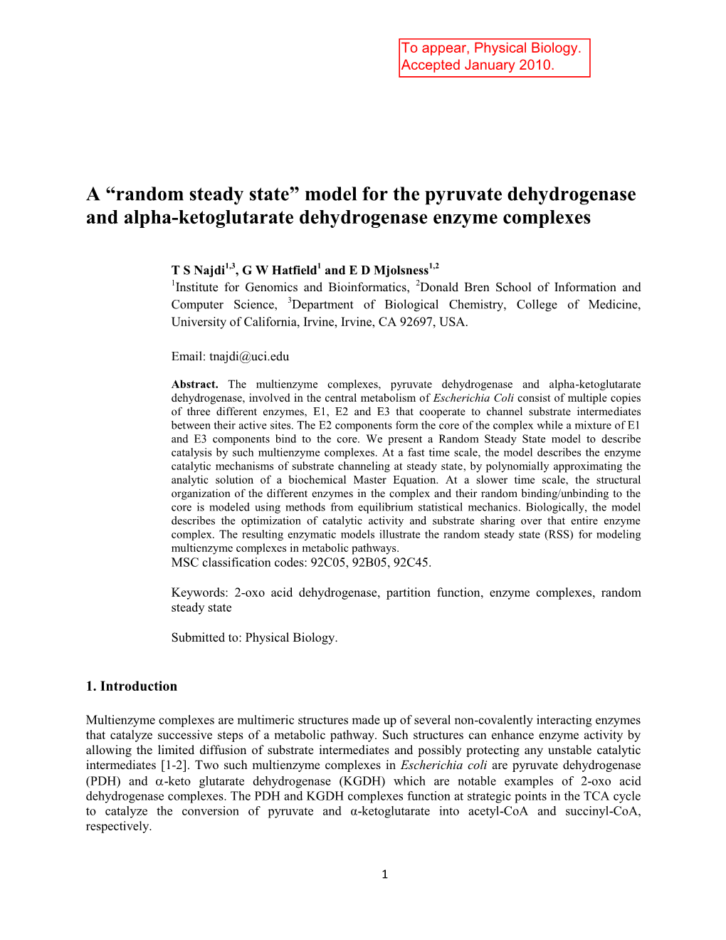 A “Random Steady State” Model for the Pyruvate Dehydrogenase and Alpha-Ketoglutarate Dehydrogenase Enzyme Complexes