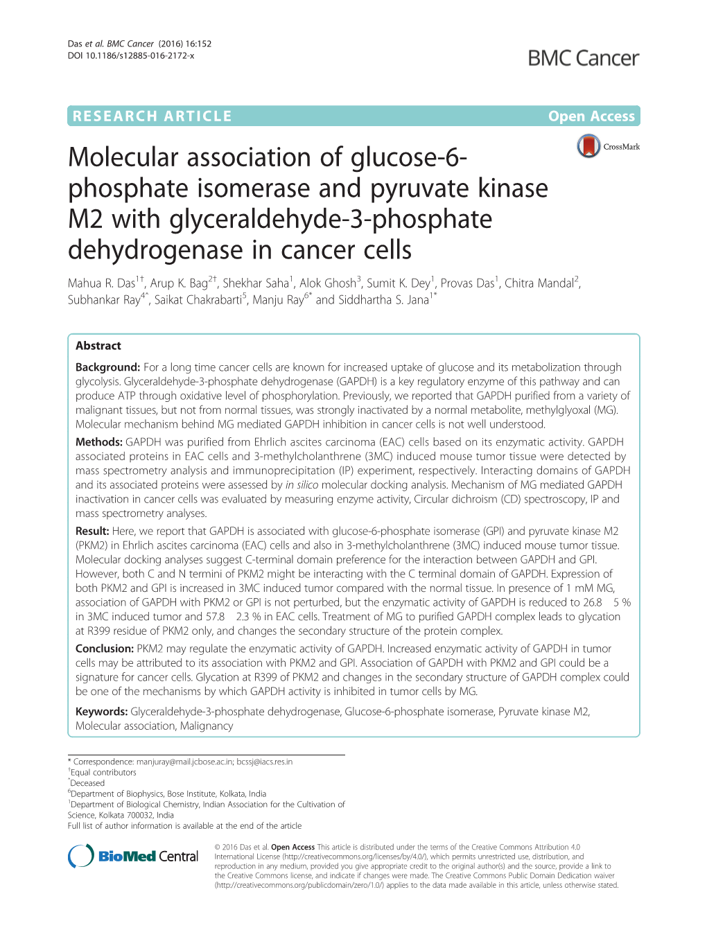 Phosphate Isomerase and Pyruvate Kinase M2 with Glyceraldehyde-3-Phosphate Dehydrogenase in Cancer Cells Mahua R