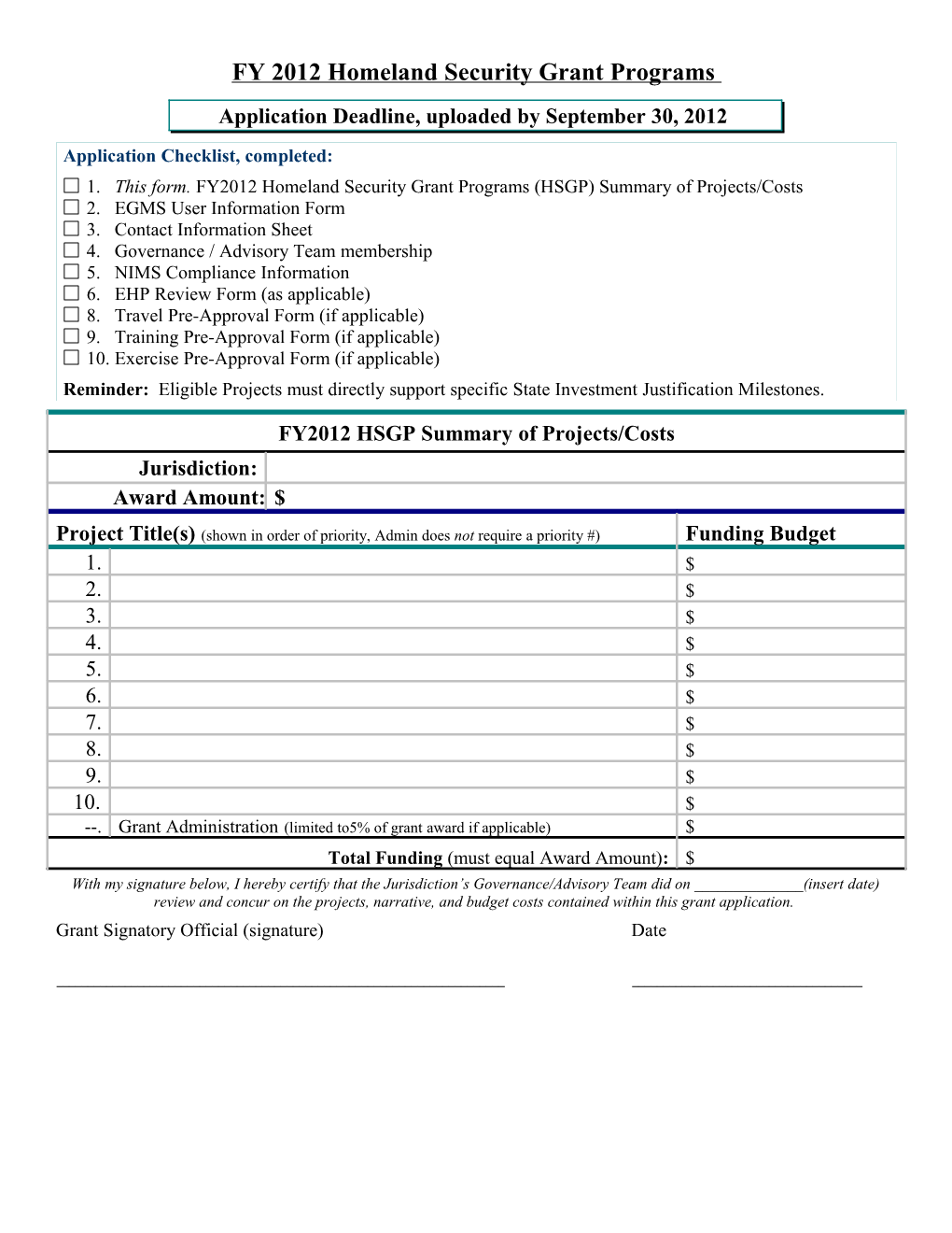 FY 2009 State Homeland Security Program