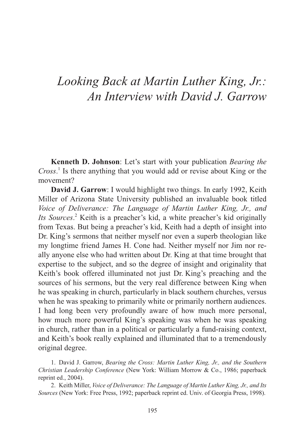 Looking Back at Martin Luther King, Jr.: an Interview with David J. Garrow