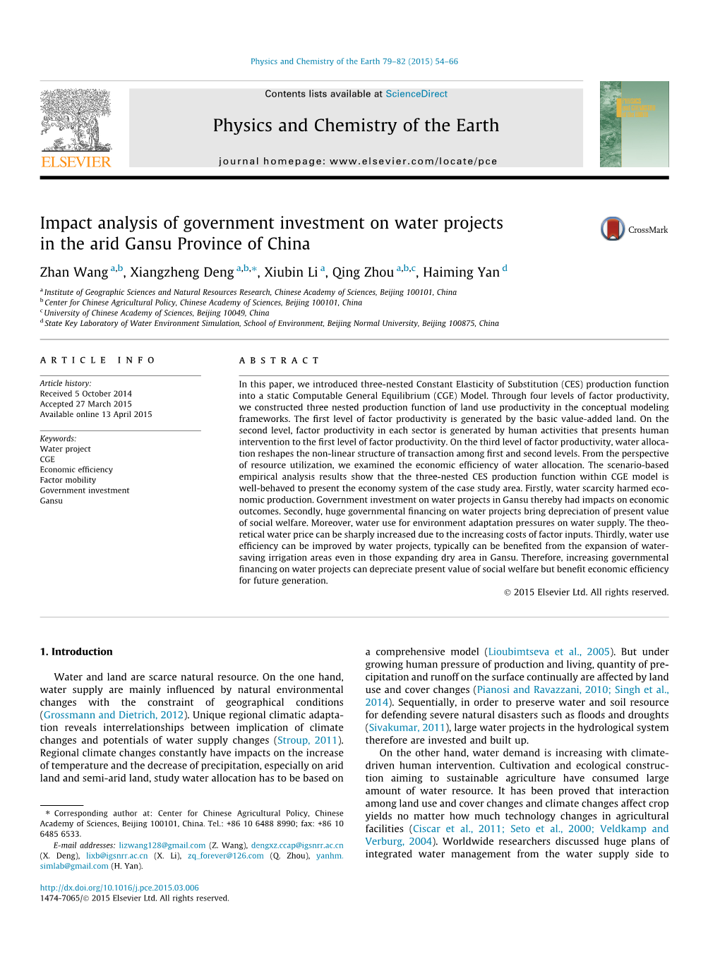 Physics and Chemistry of the Earth 79–82 (2015) 54–66