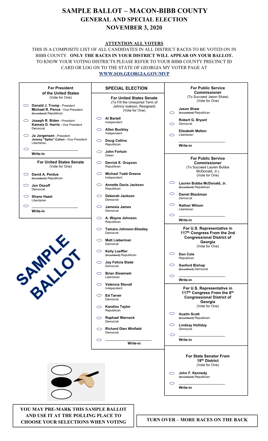 Sample Ballot – Macon-Bibb County General and Special Election November 3, 2020
