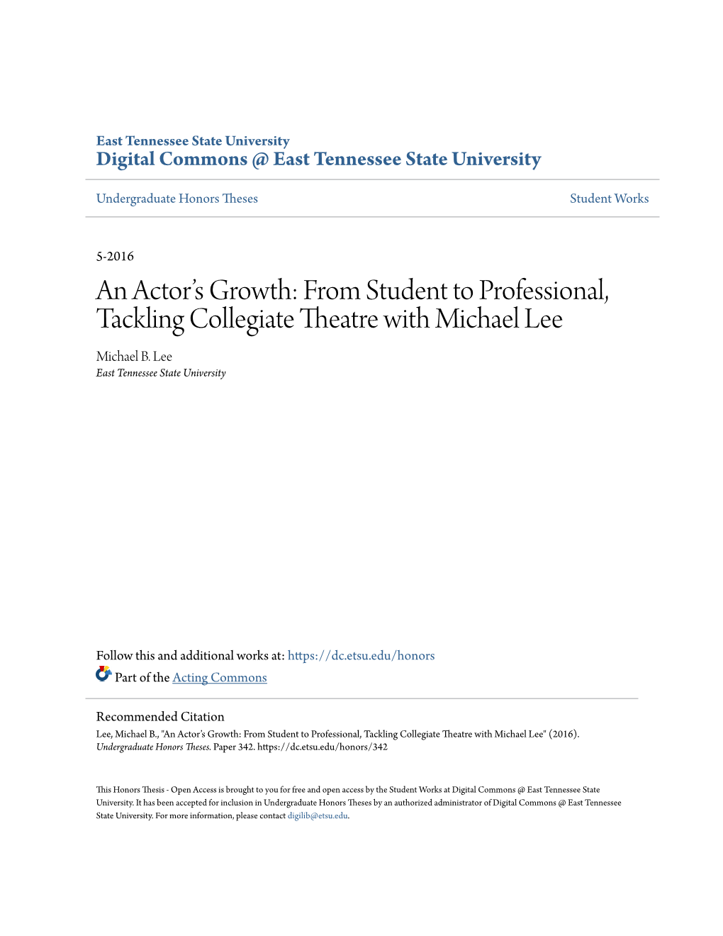 An Actor's Growth: from Student to Professional, Tackling Collegiate Theatre with Michael