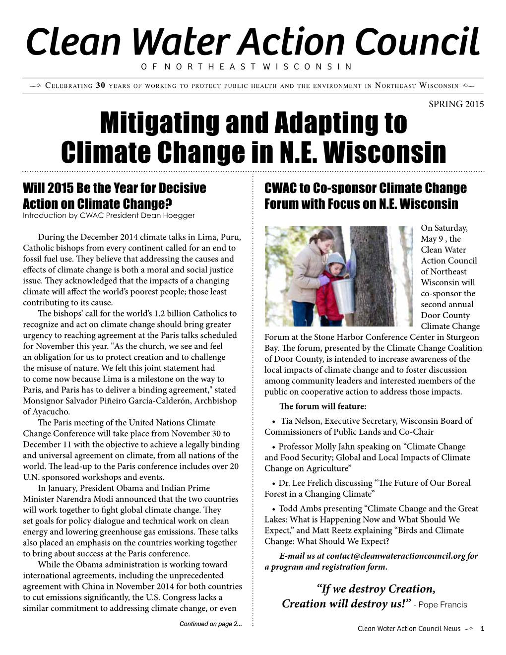 Mitigating and Adapting to Climate Change in N.E. Wisconsin