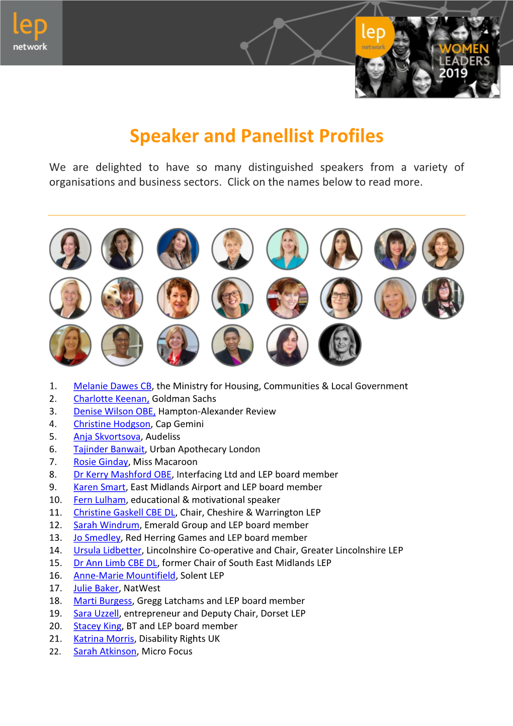 Speaker and Panellist Profiles