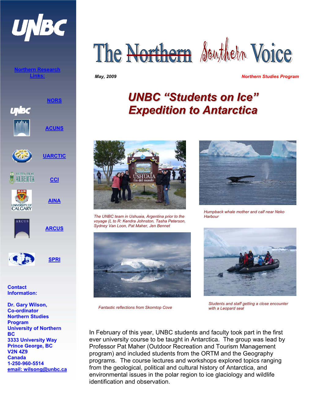 UNBC “Students on Ice” Expedition to Antarctica