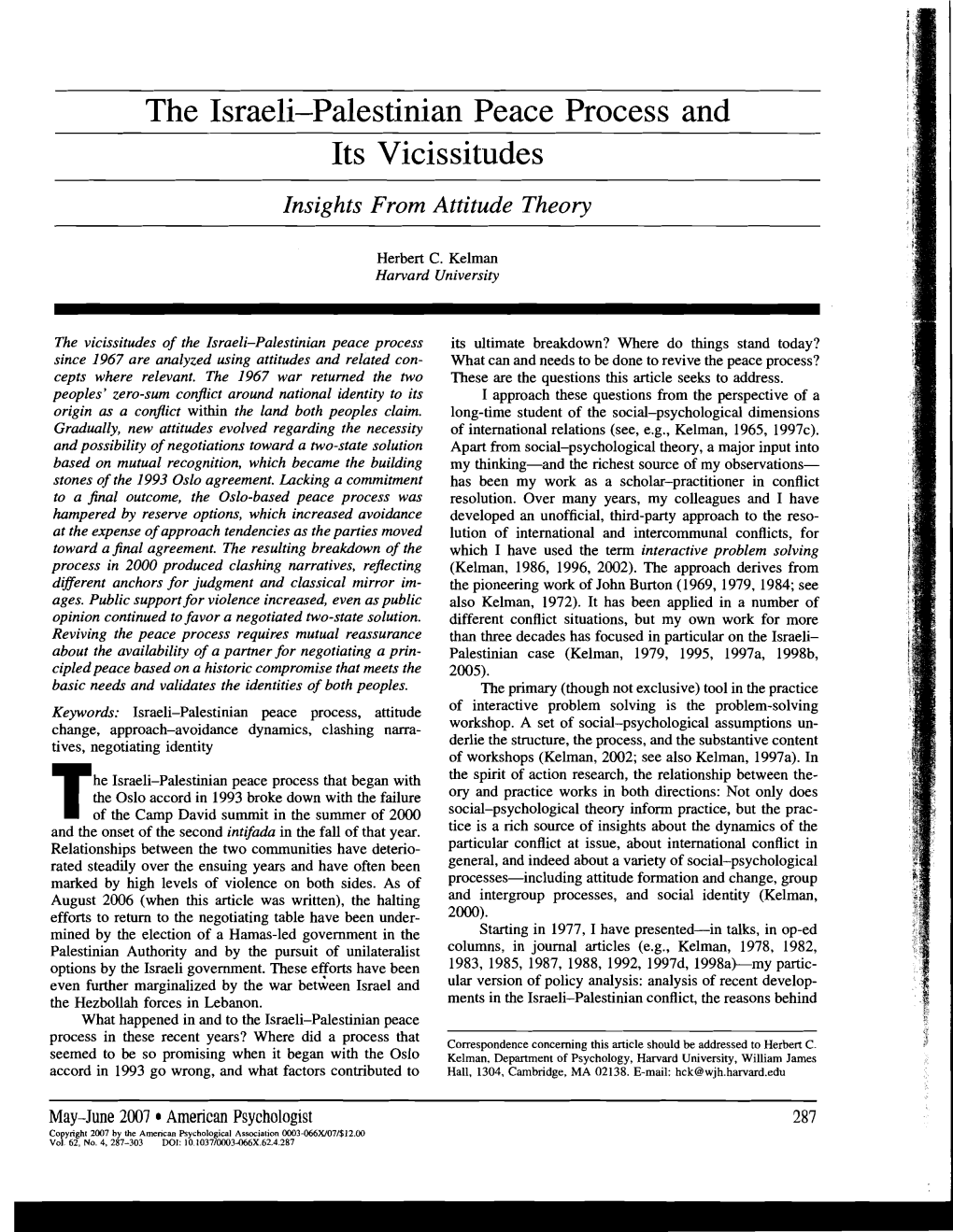 The Israeli-Palestinian Peace Process and Its Vicissitudes Insights from Attitude Theory