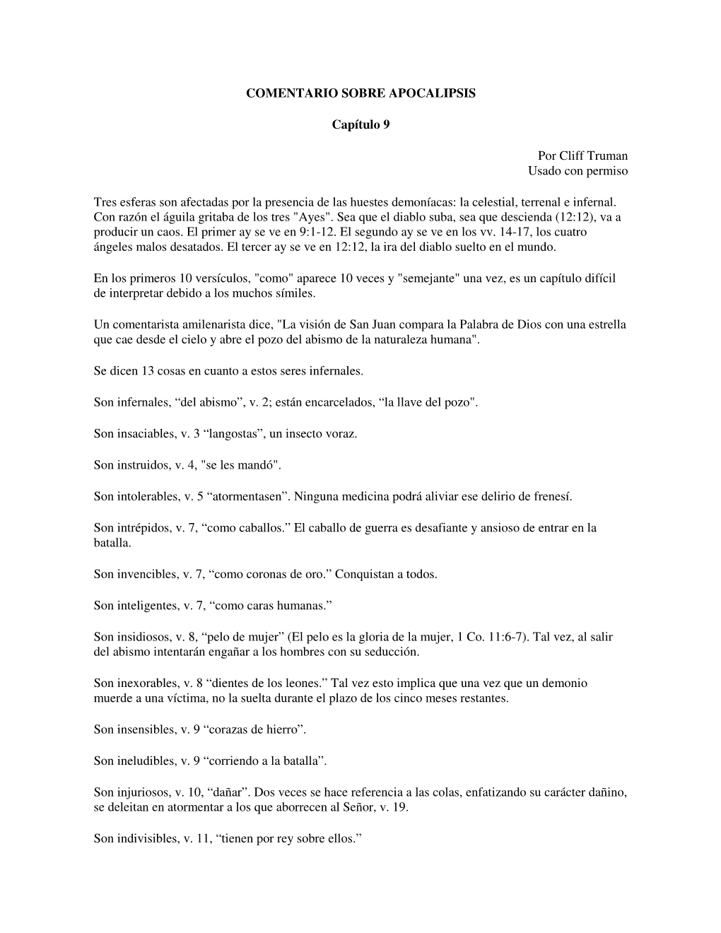 COMENTARIO SOBRE APOCALIPSIS Capítulo 9 Por Cliff Truman Usado