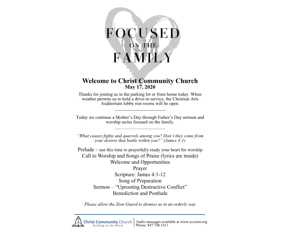 Welcome to Christ Community Church May 17, 2020