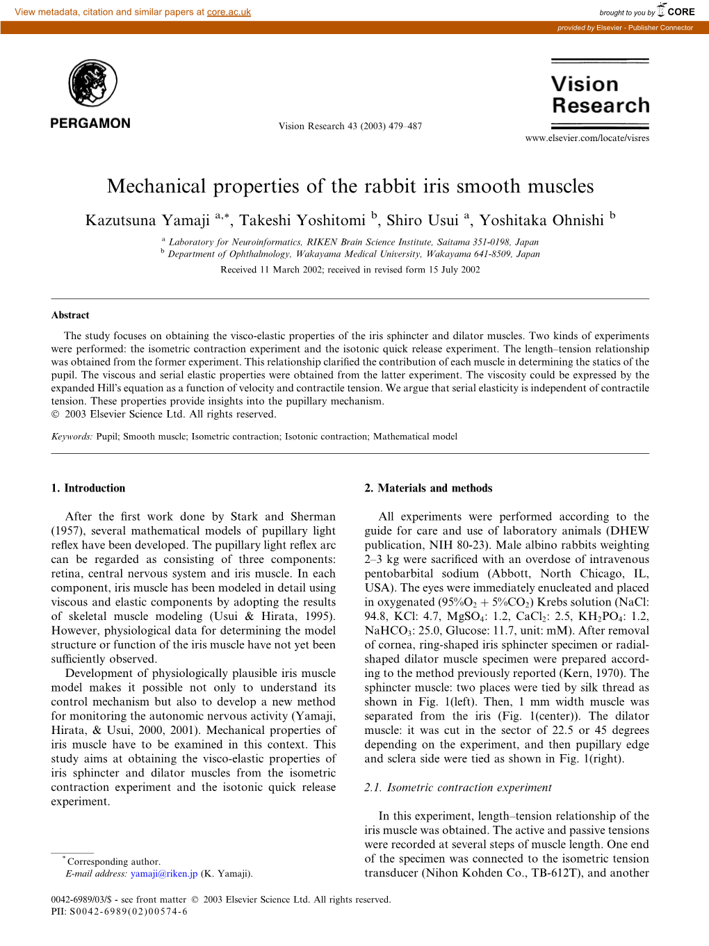 Mechanical Properties of the Rabbit Iris Smooth Muscles