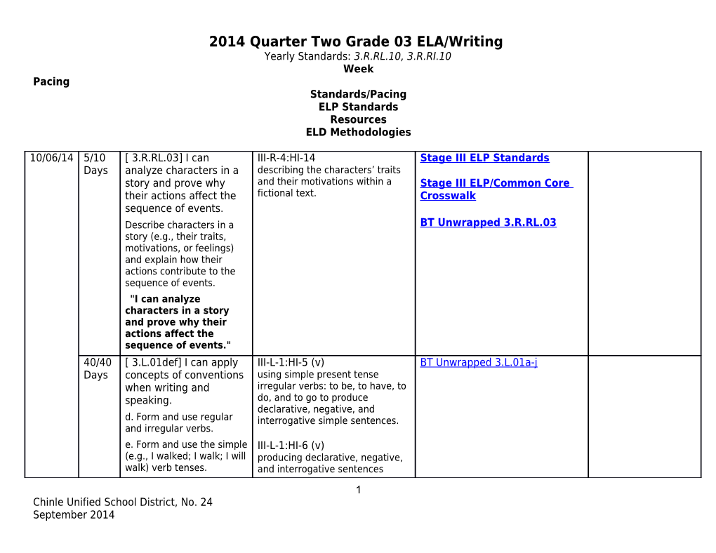 2014 Quarter Two Grade 03 ELA/Writing