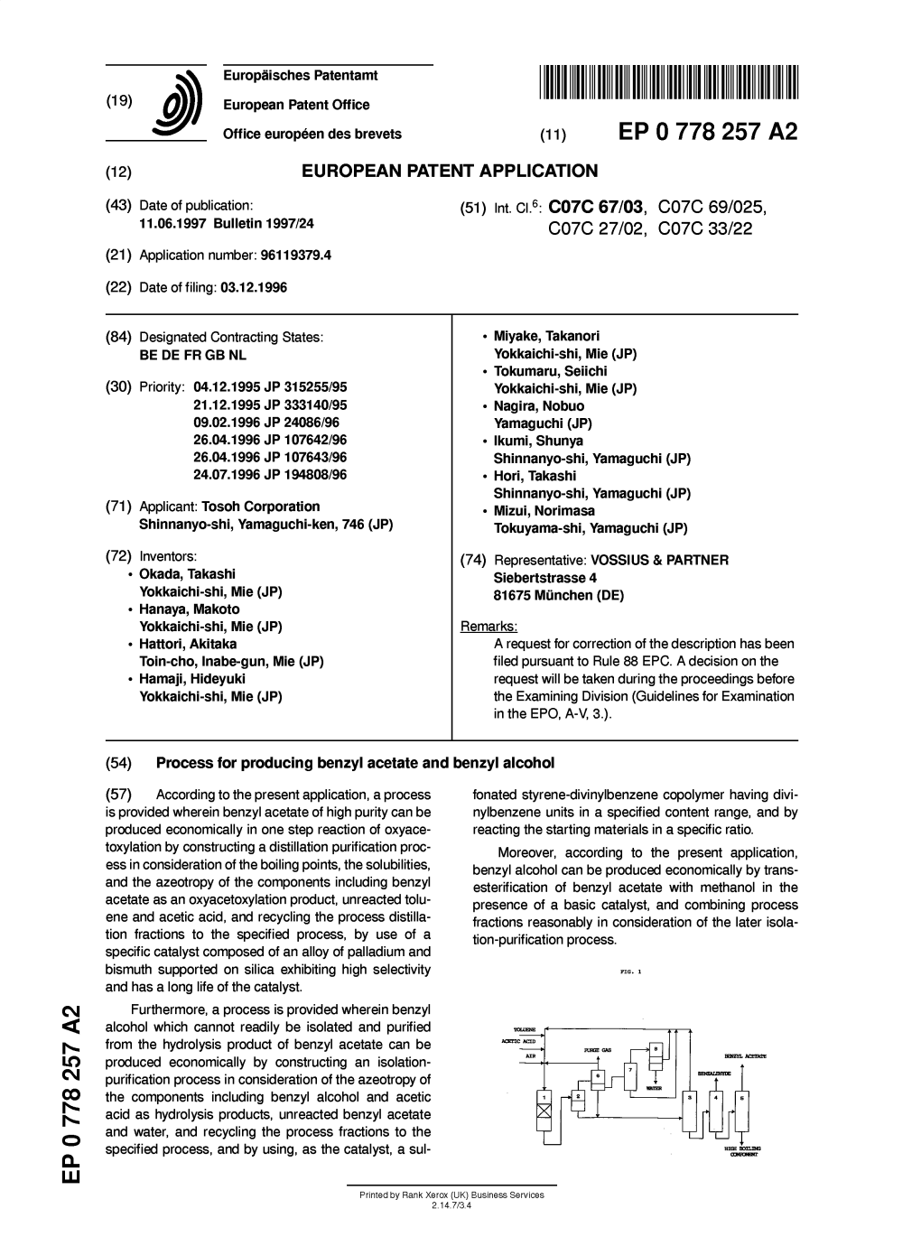 Process for Producing Benzyl Acetate and Benzyl Alcohol