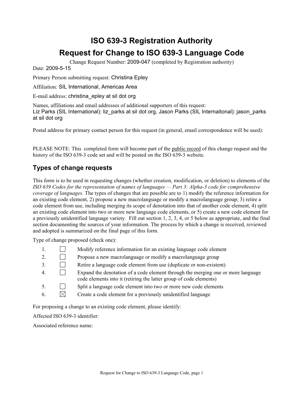 ISO 639-3 Change Request 2009-047