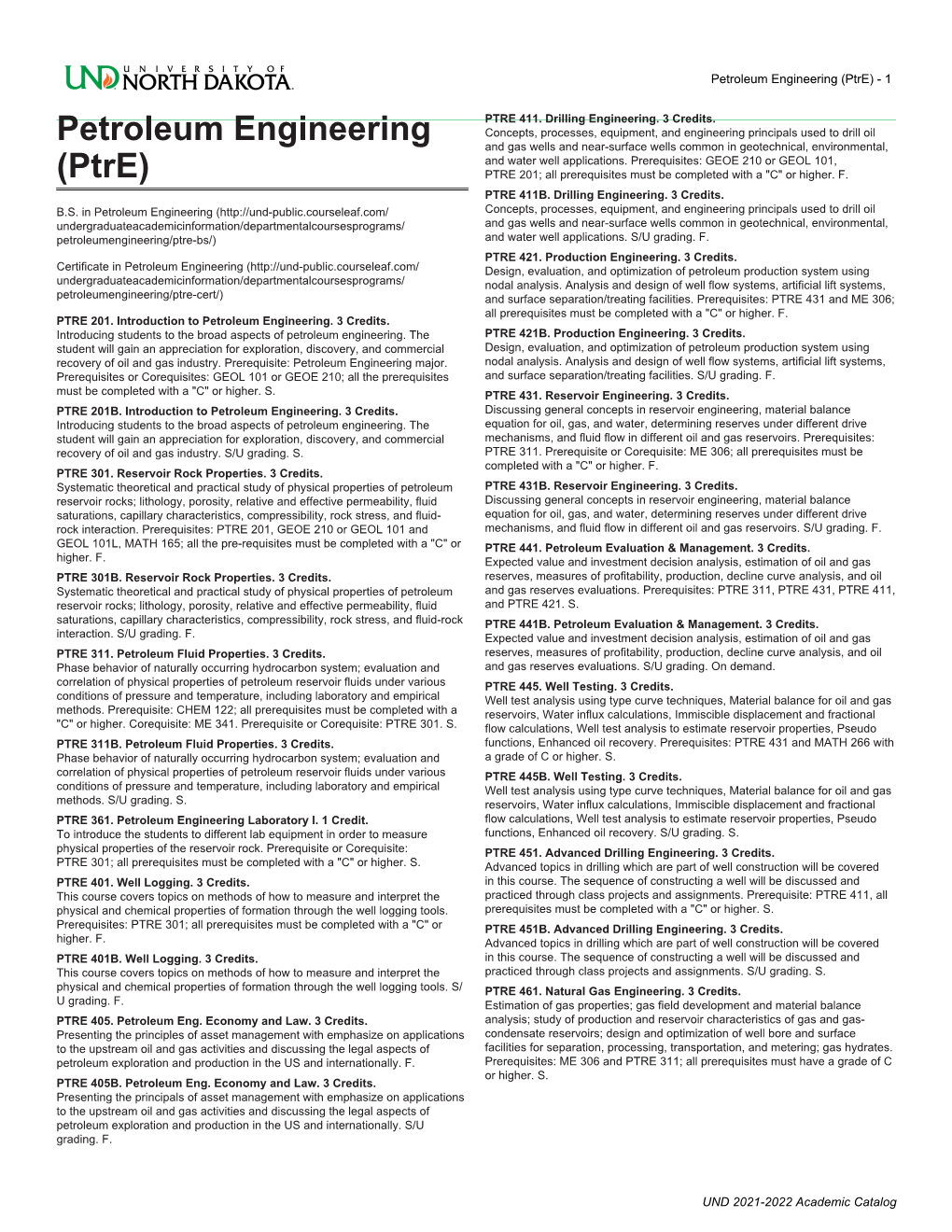 Petroleum Engineering (Ptre) - 1