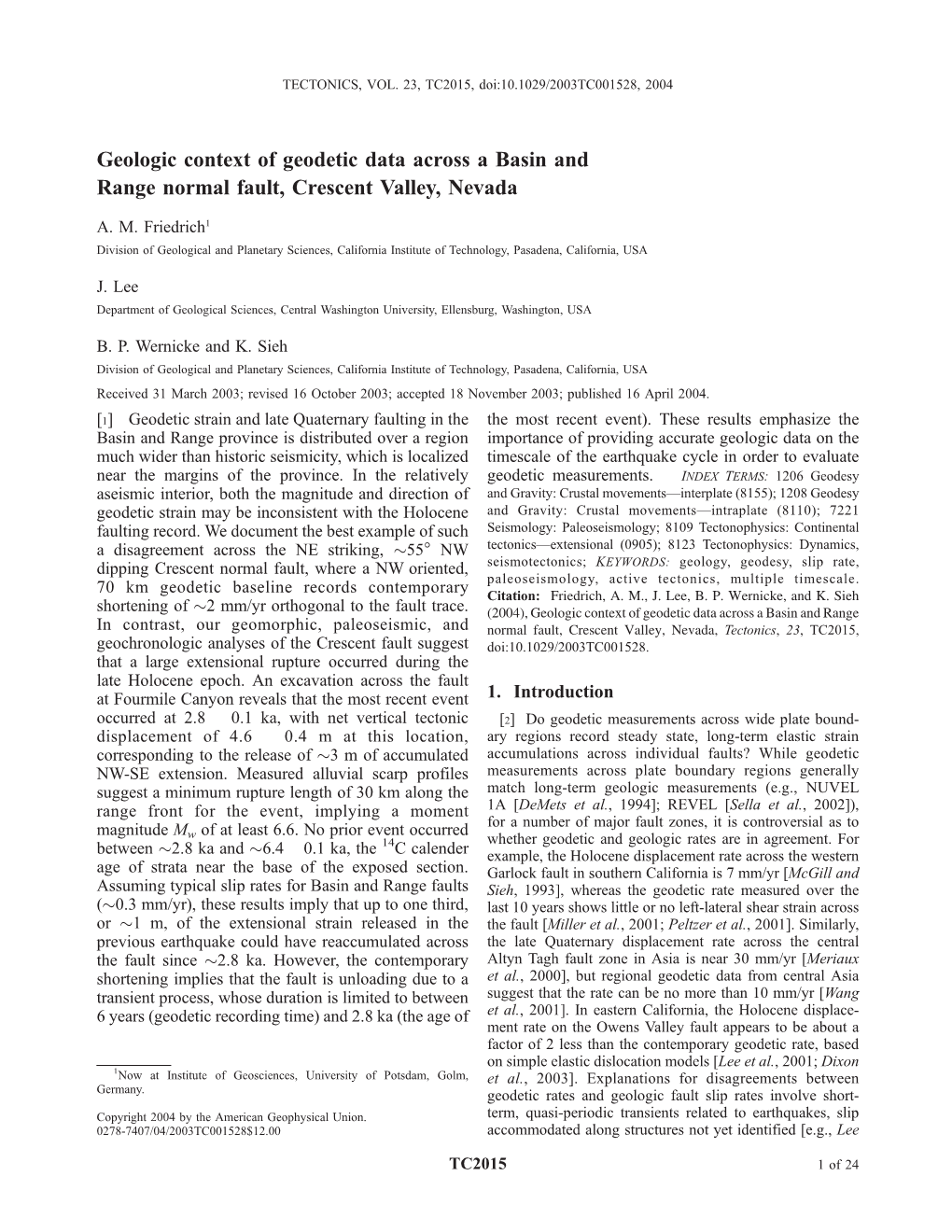 Geologic Context of Geodetic Data Across a Basin and Range Normal Fault, Crescent Valley, Nevada