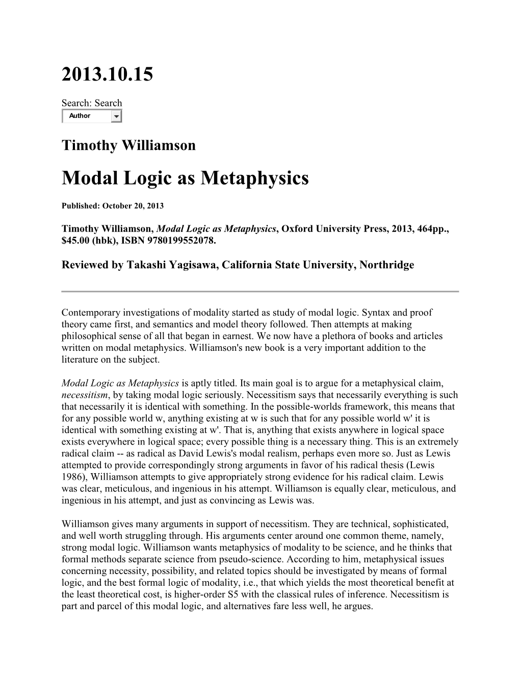 2013.10.15 Modal Logic As Metaphysics