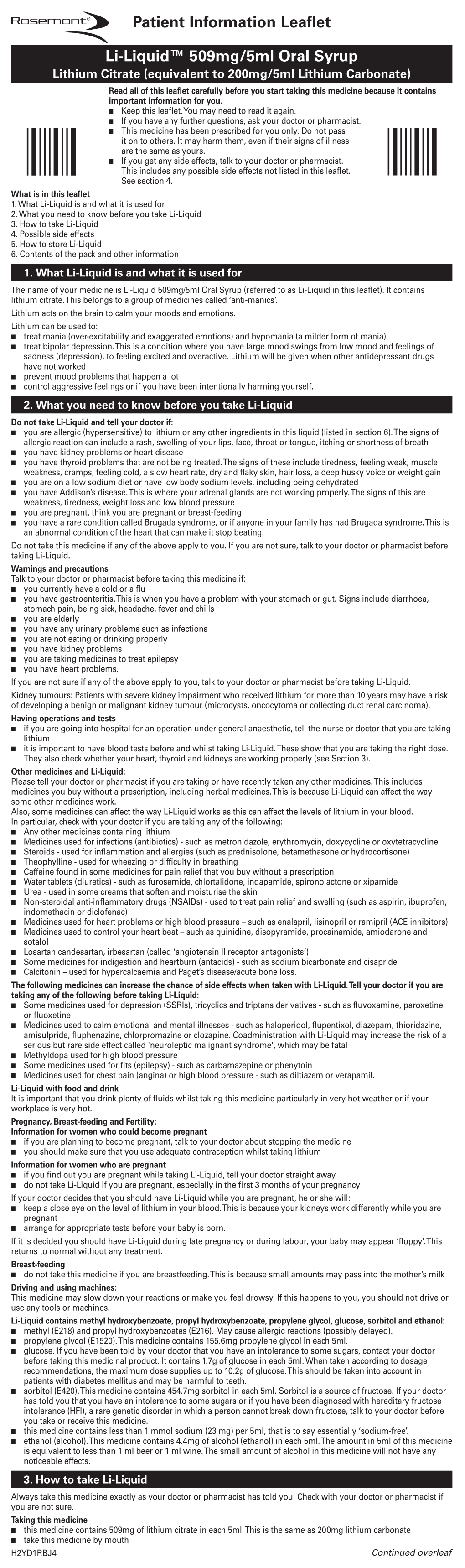 Patient Information Leaflet Li-Liquid™ 509Mg/5Ml Oral Syrup