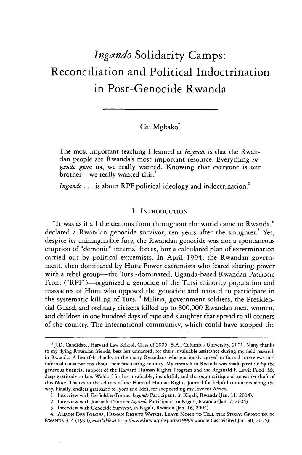 Reconciliation and Political Indoctrination in Post-Genocide Rwanda