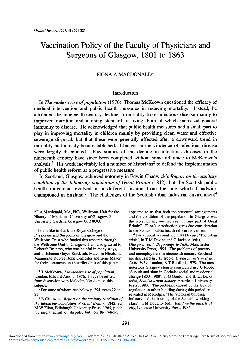 Vaccination Policy of the Faculty of Physicians and Surgeons of Glasgow, 1801 to 1863