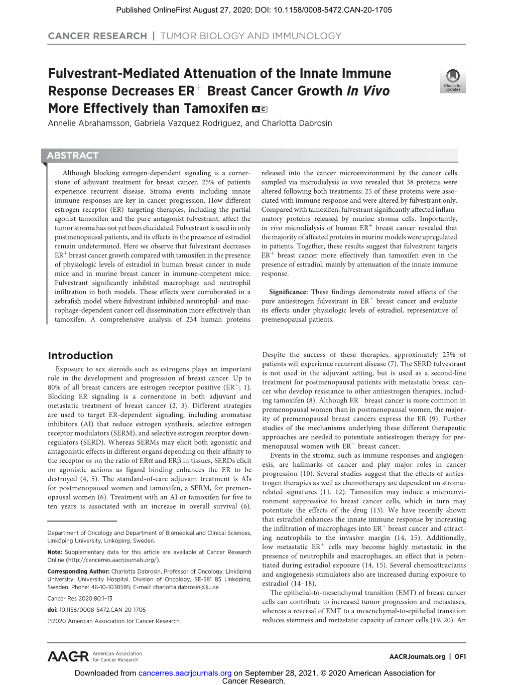 Fulvestrant-Mediated Attenuation of the Innate