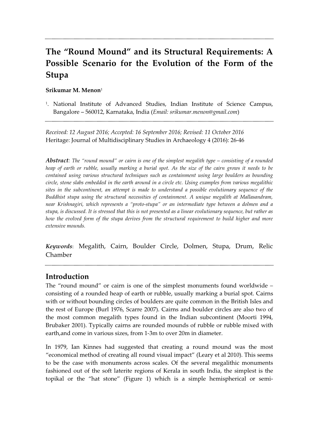 The “Round Mound” and Its Structural Requirements: a Possible Scenario for the Evolution of the Form of the Stupa