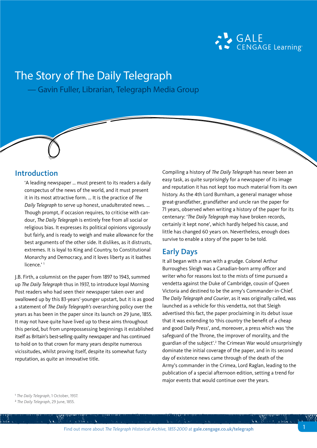 The Story of the Daily Telegraph — Gavin Fuller, Librarian, Telegraph Media Group