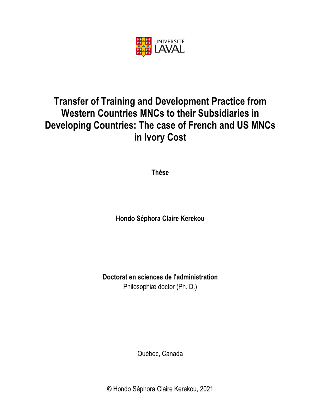 Their Subsidiaries in Developing Countries: the Case of French and US Mncs in Ivory Cost