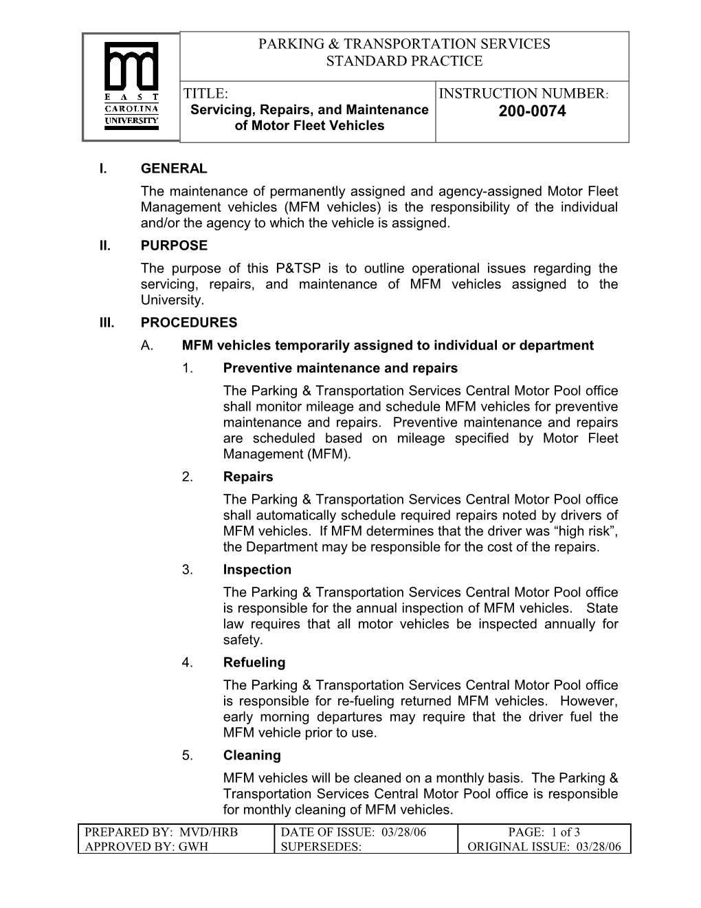 P&TSP 200-0074; Servicing, Repairs, and Maintenance of Motor Fleet Vehicles