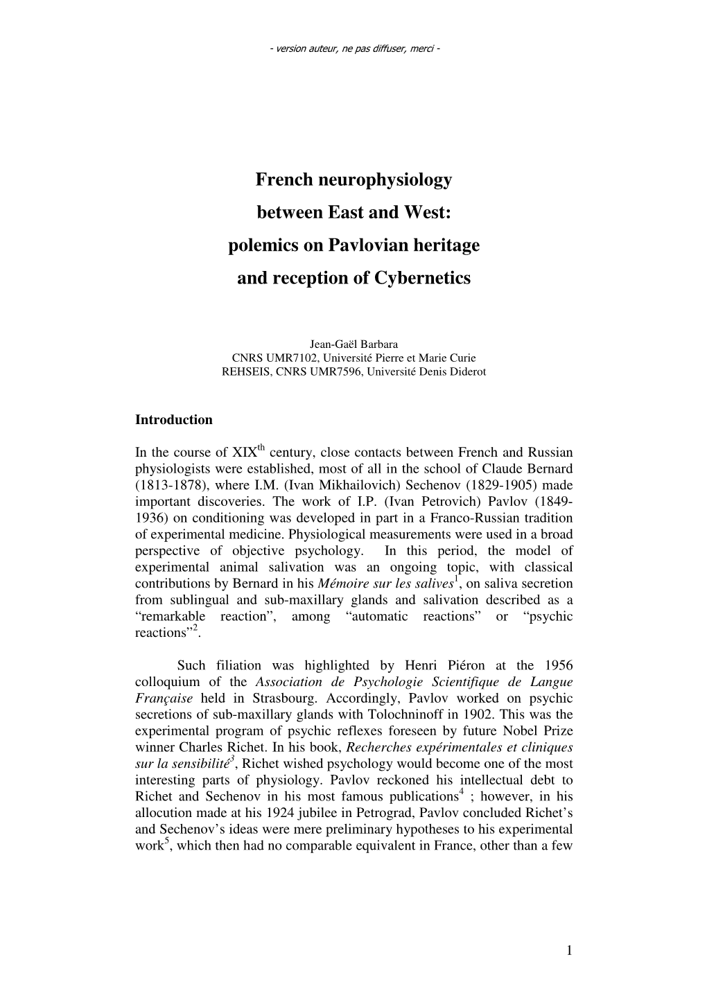 French Neurophysiology Between East and West: Polemics on Pavlovian Heritage and Reception of Cybernetics
