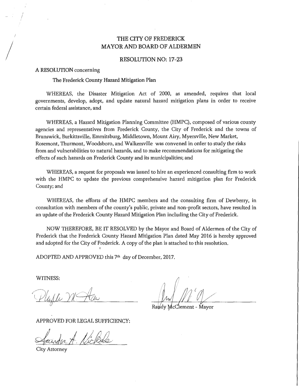 Mayor and Board of Aldermen Resolution No: 17-23