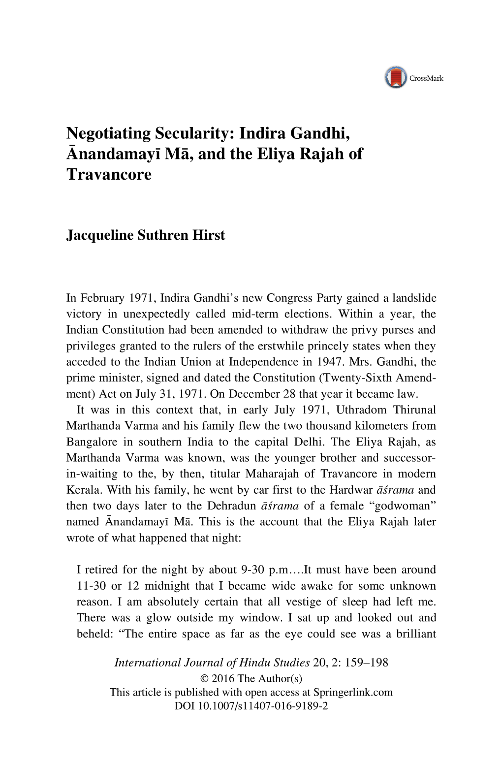 Indira Gandhi, Ånandamay Må, and the Eliya Rajah Of