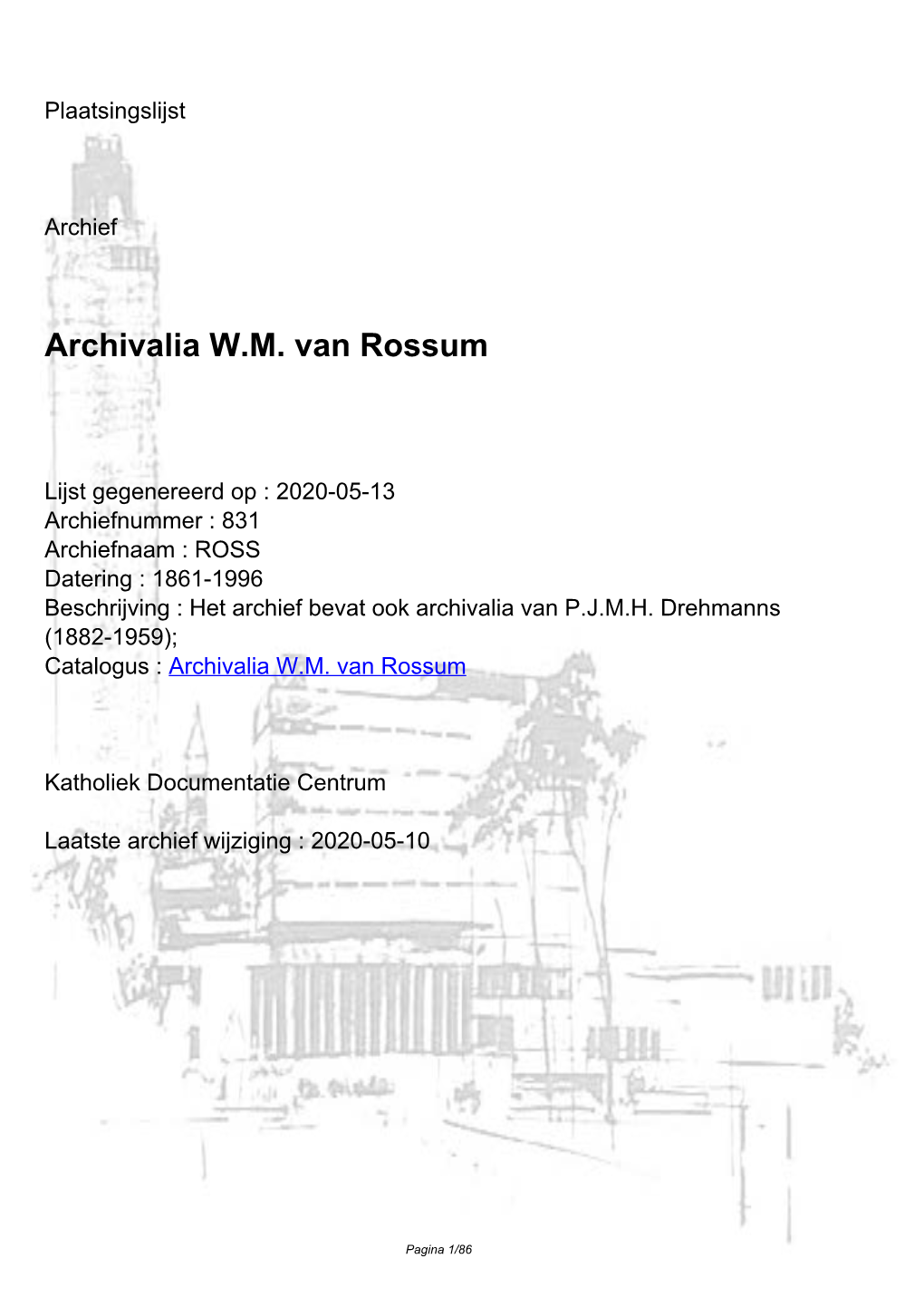 Archivalia W.M. Van Rossum