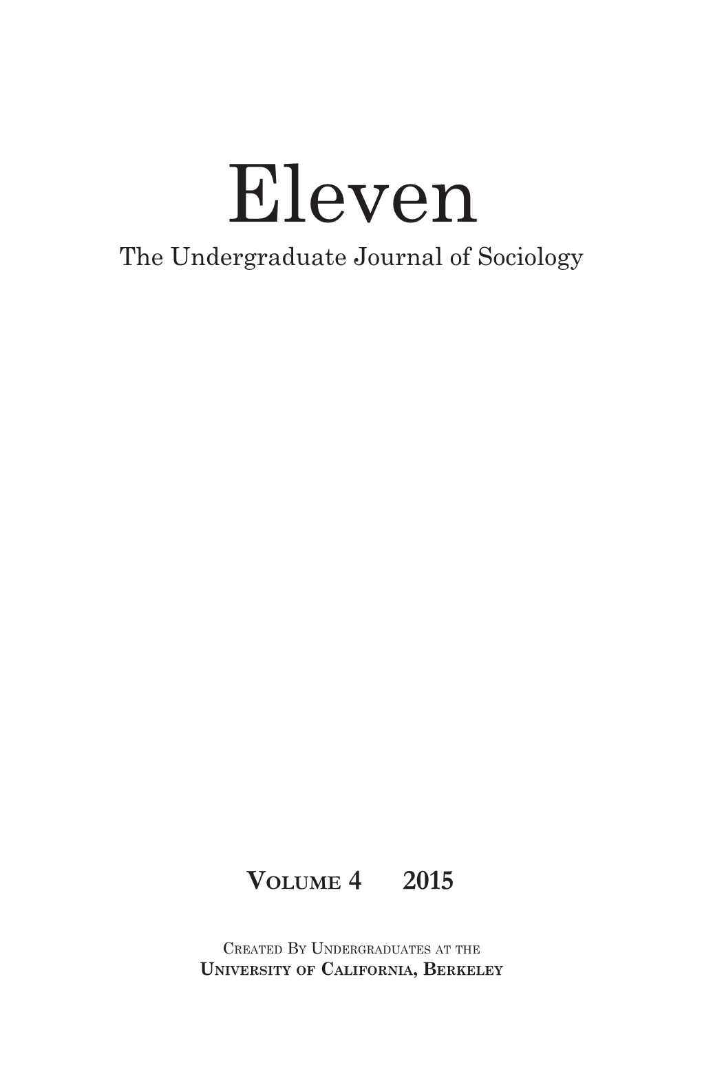 Eleven the Undergraduate Journal of Sociology