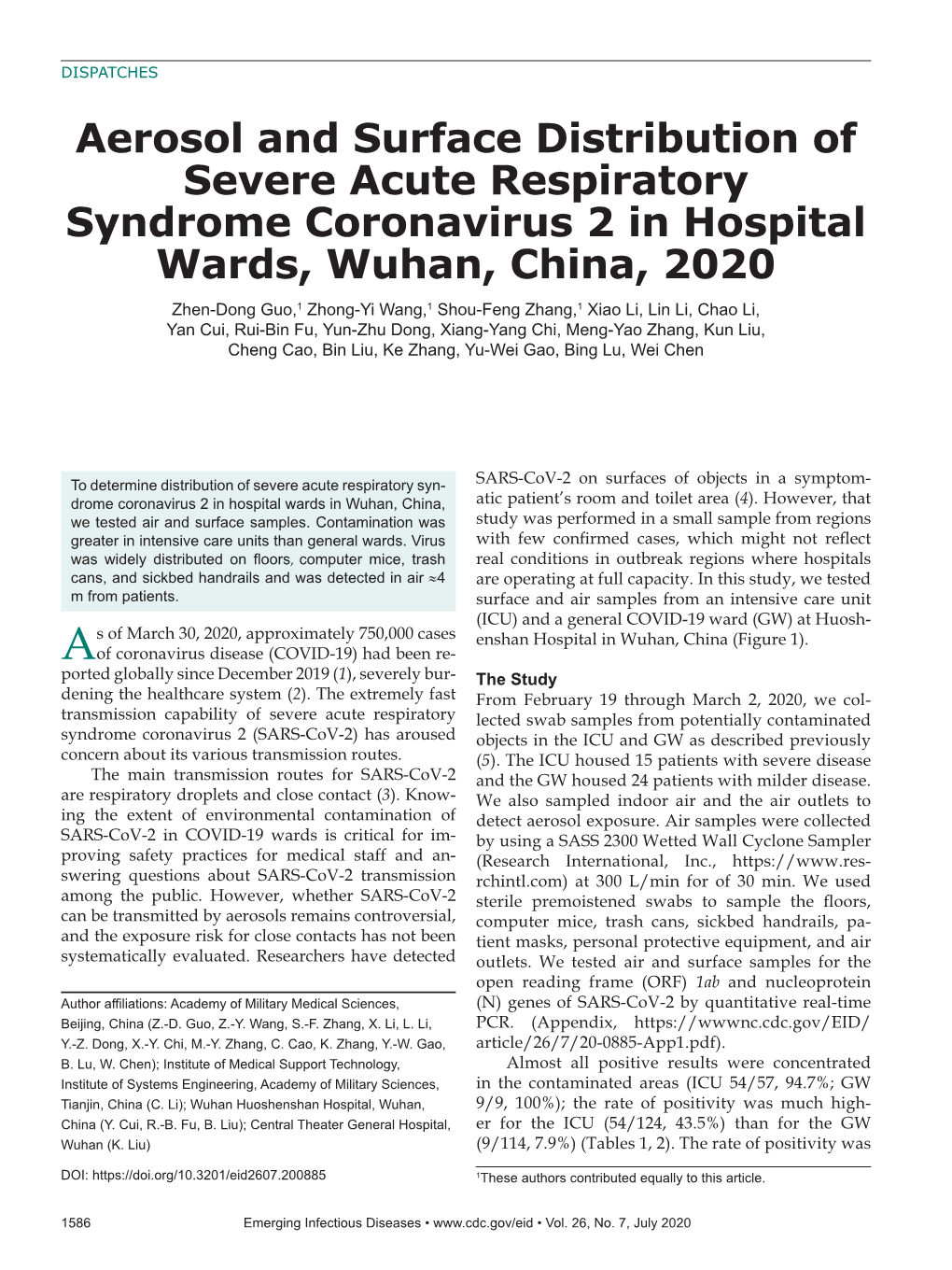 Aerosol and Surface Distribution of Severe Acute Respiratory