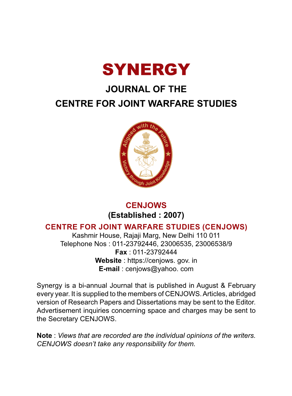 Synergy Journal of the Centre for Joint Warfare Studies
