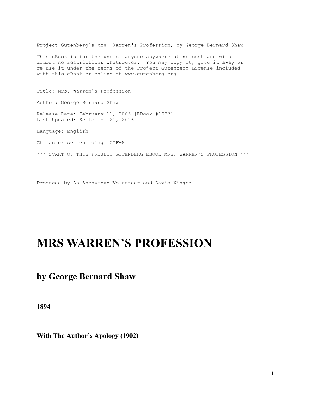 Mrs Warren's Profession