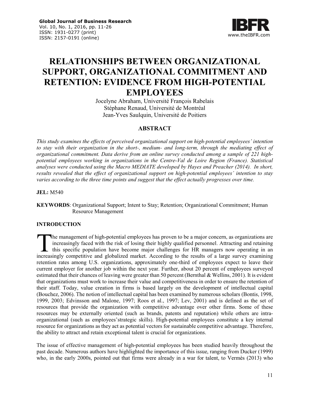 Relationships Between Organizational Support