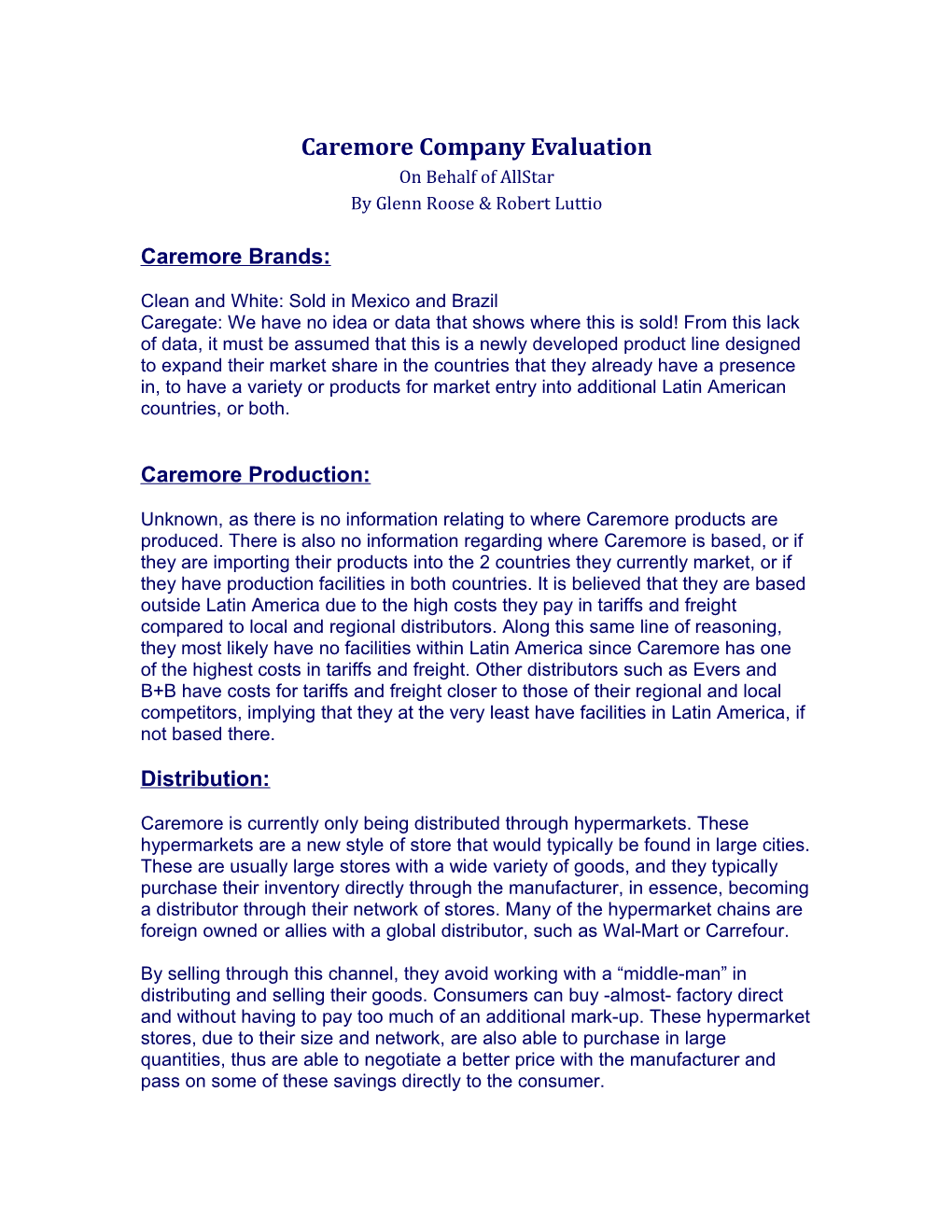 Caremore Company Evaluation