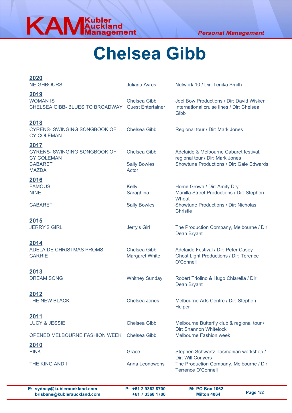 Chelsea Gibb's CV