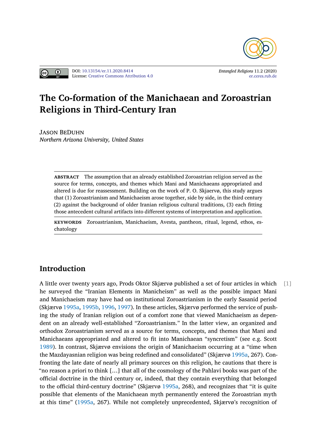 The Co-Formation of the Manichaean and Zoroastrian Religions in Third-Century Iran