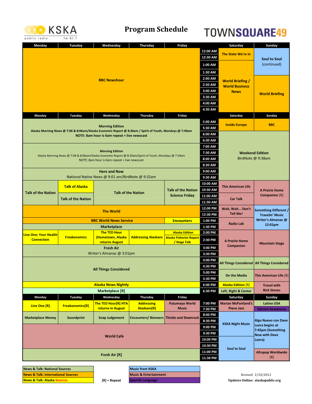 KSKA 91.1FM Program Schedule July 2012