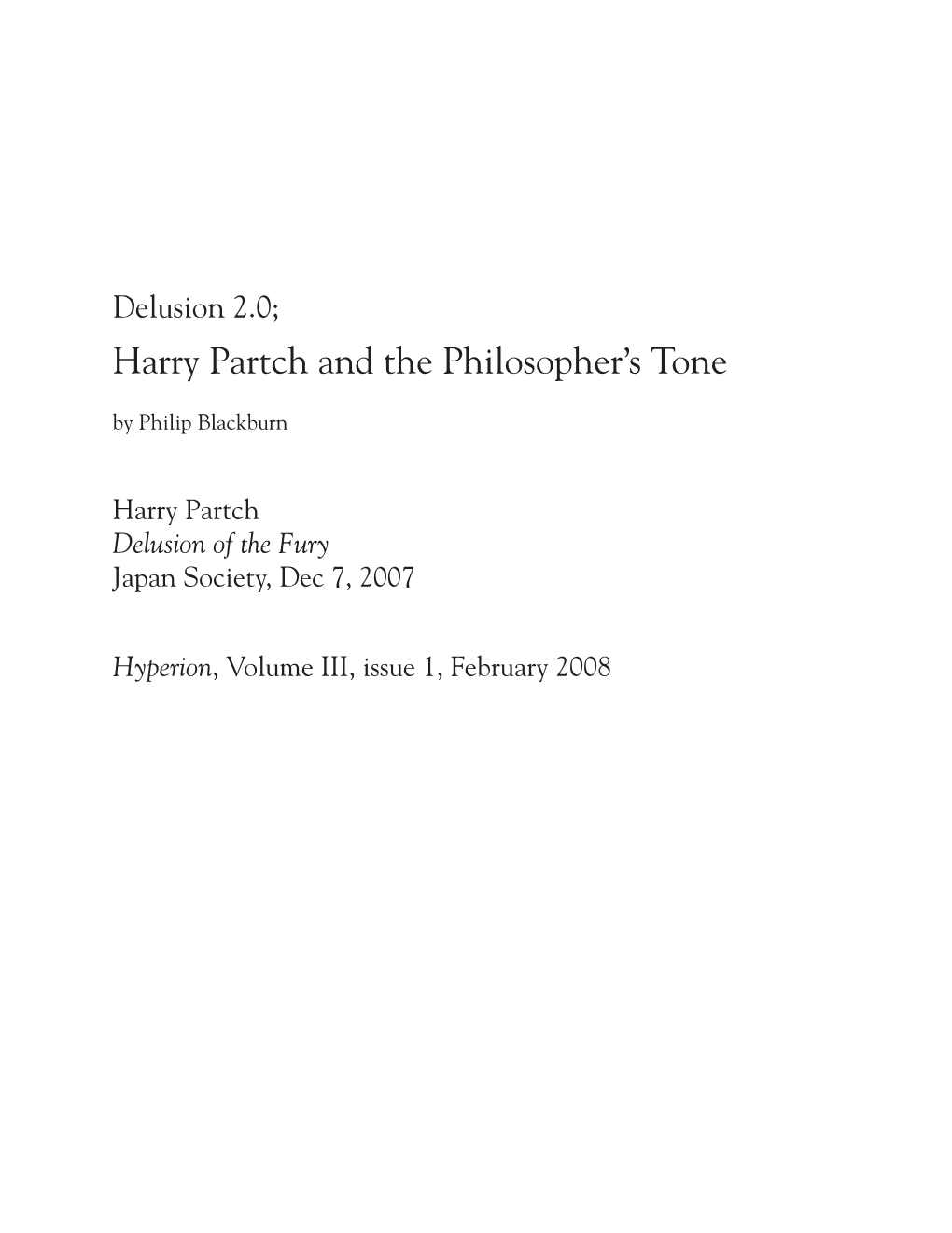 Harry Partch and the Philosopher's Tone