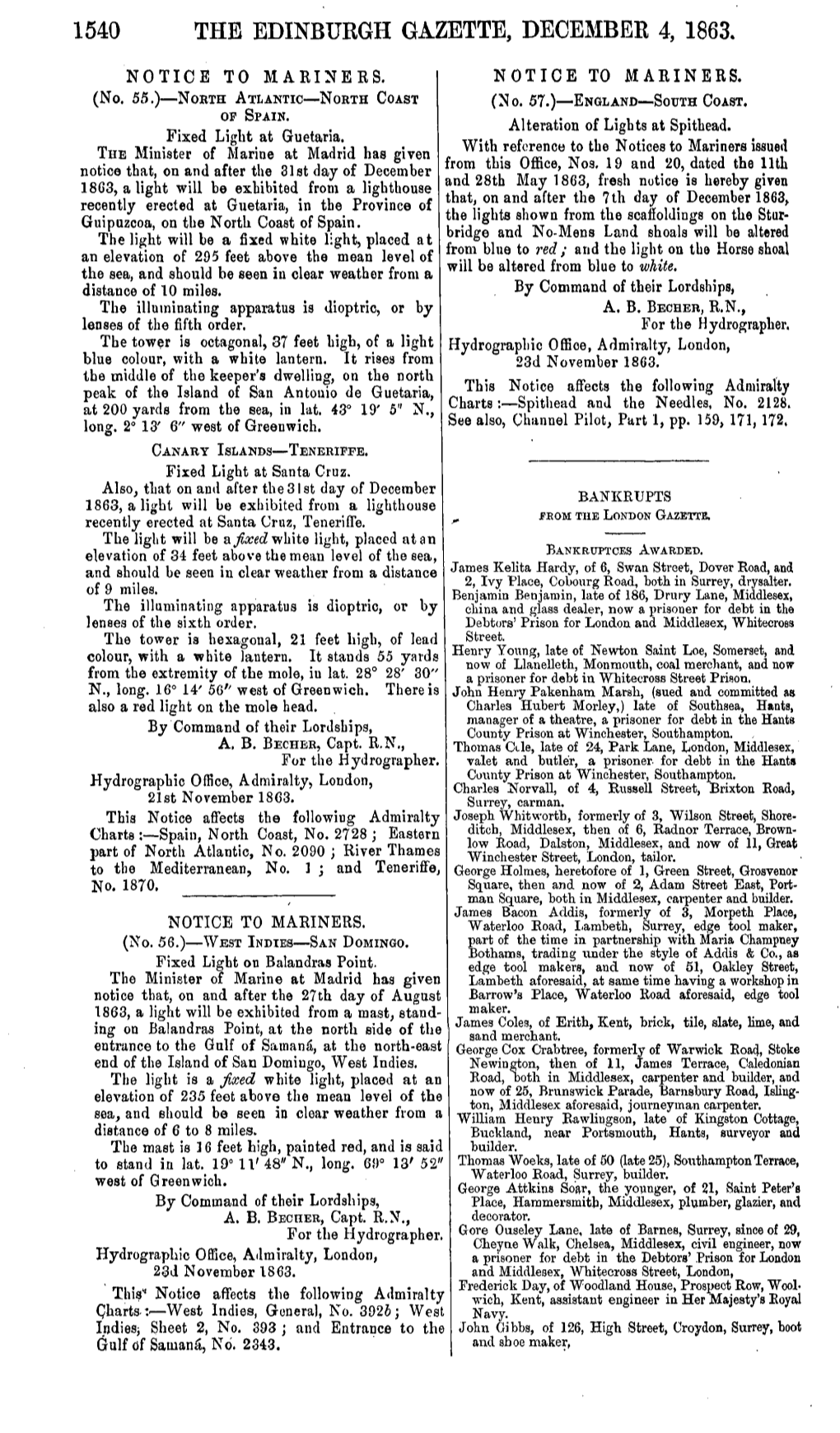 1540 the Edinburgh Gazette, December 4, 1863