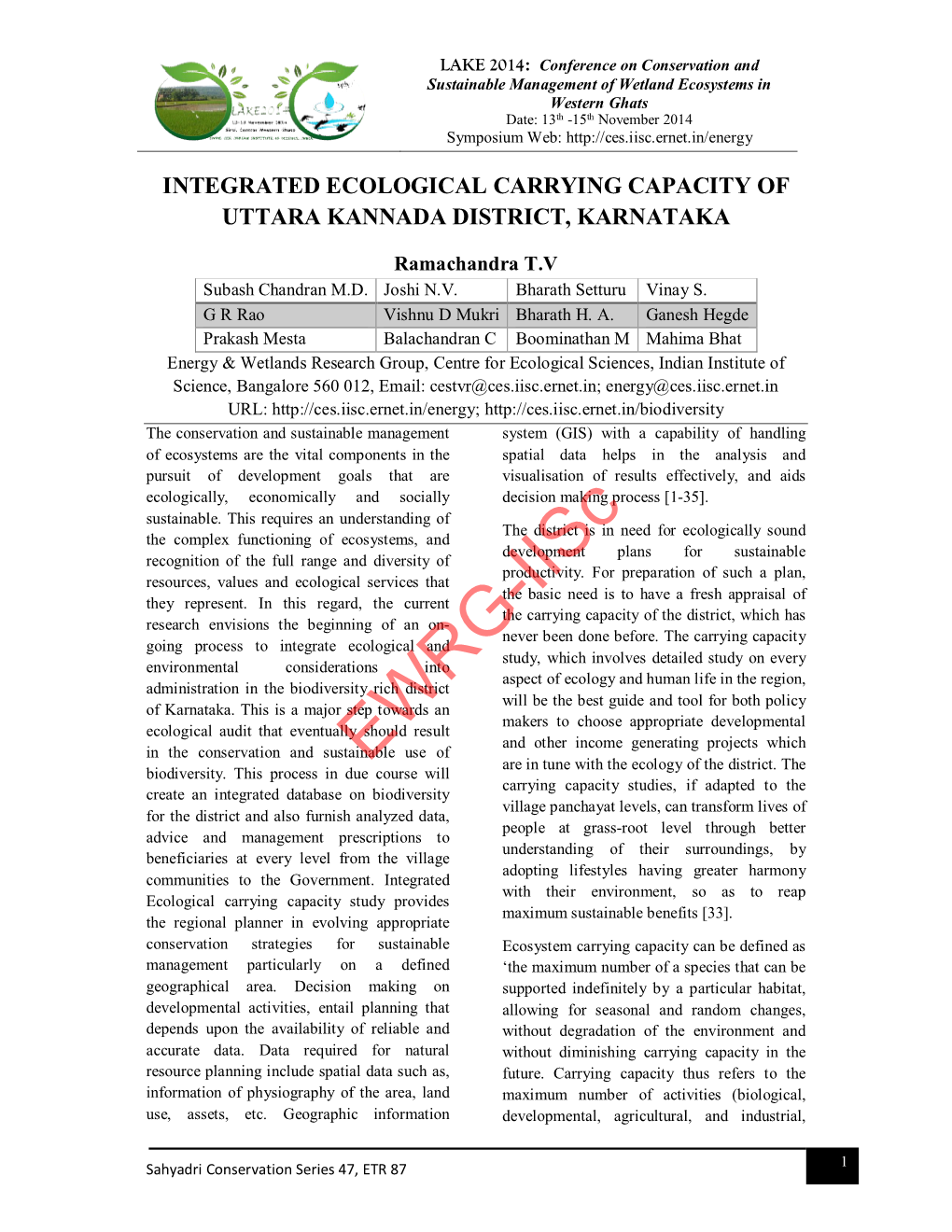 Integrated Ecological Carrying Capacity of Uttara Kannada District, Karnataka