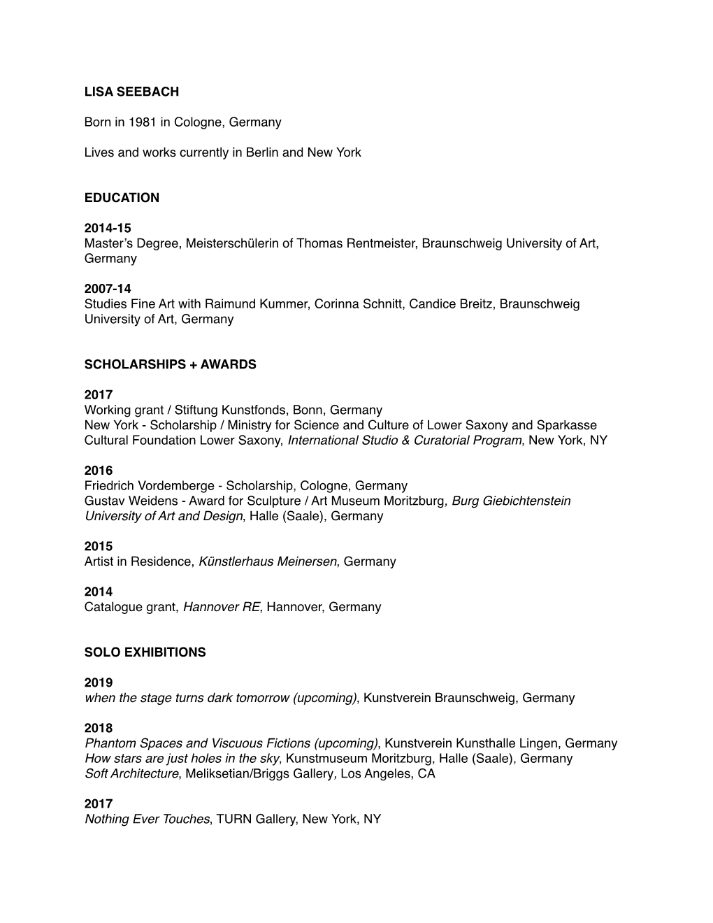 Lisa Seebach CV