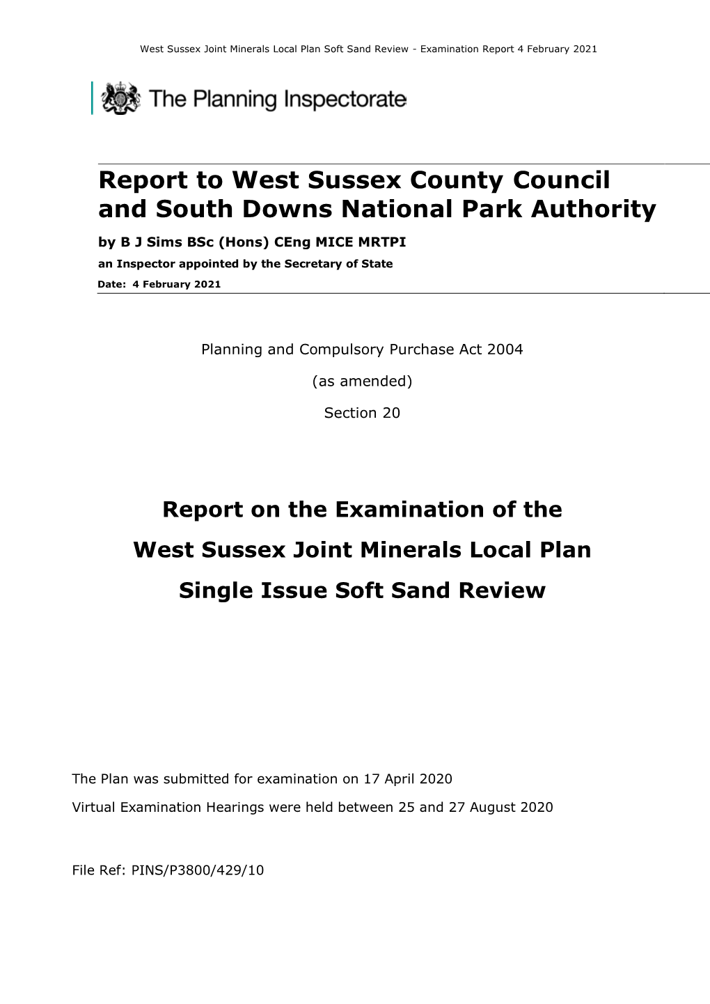 Inspector's Report on the Joint Minerals Local Plan Single Issue Soft Sand