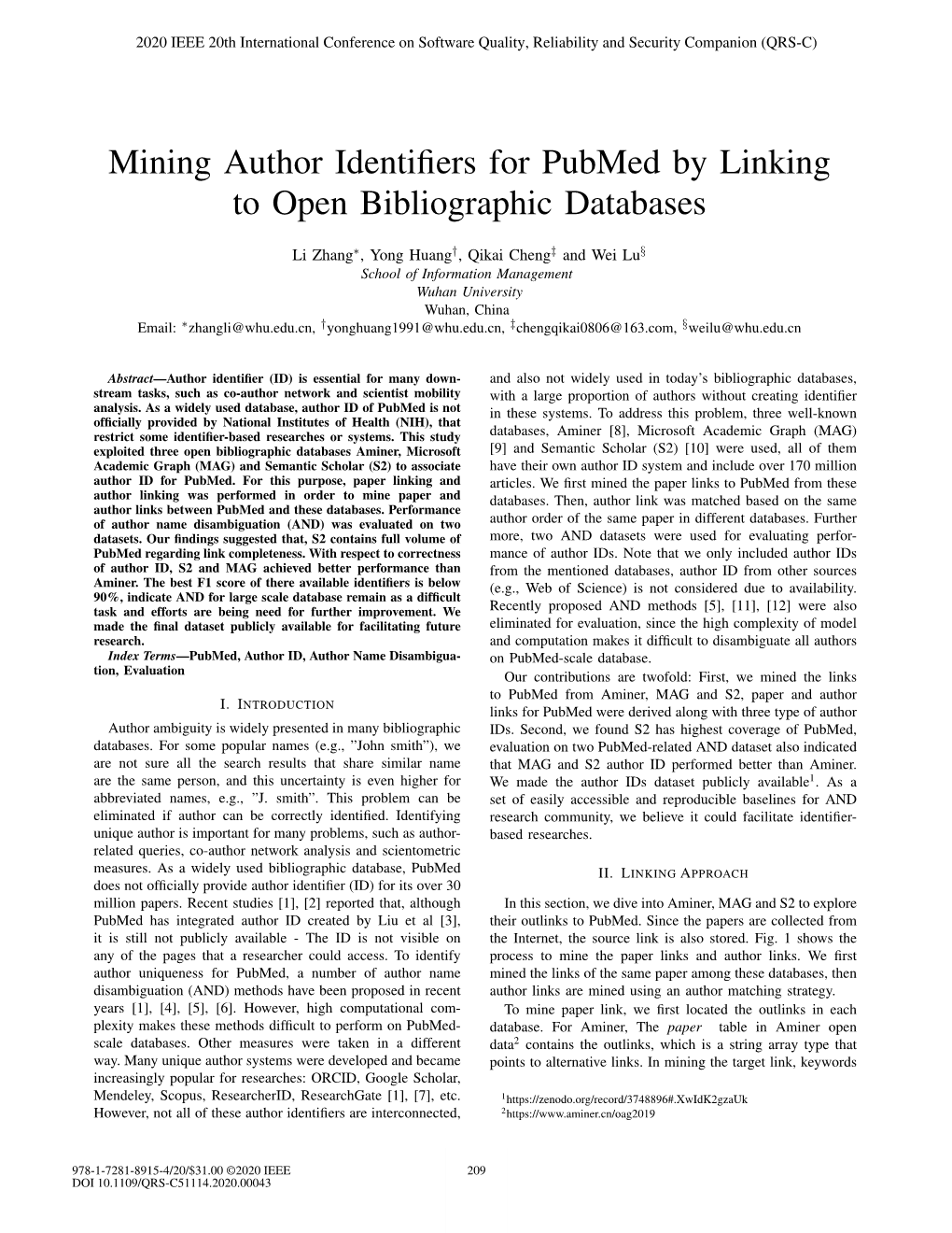 Mining Author Identifiers for Pubmed by Linking to Open Bibliographic Databases