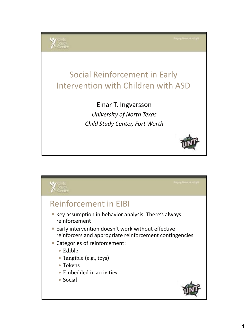 Social Reinforcement in Early Intervention with Children with ASD